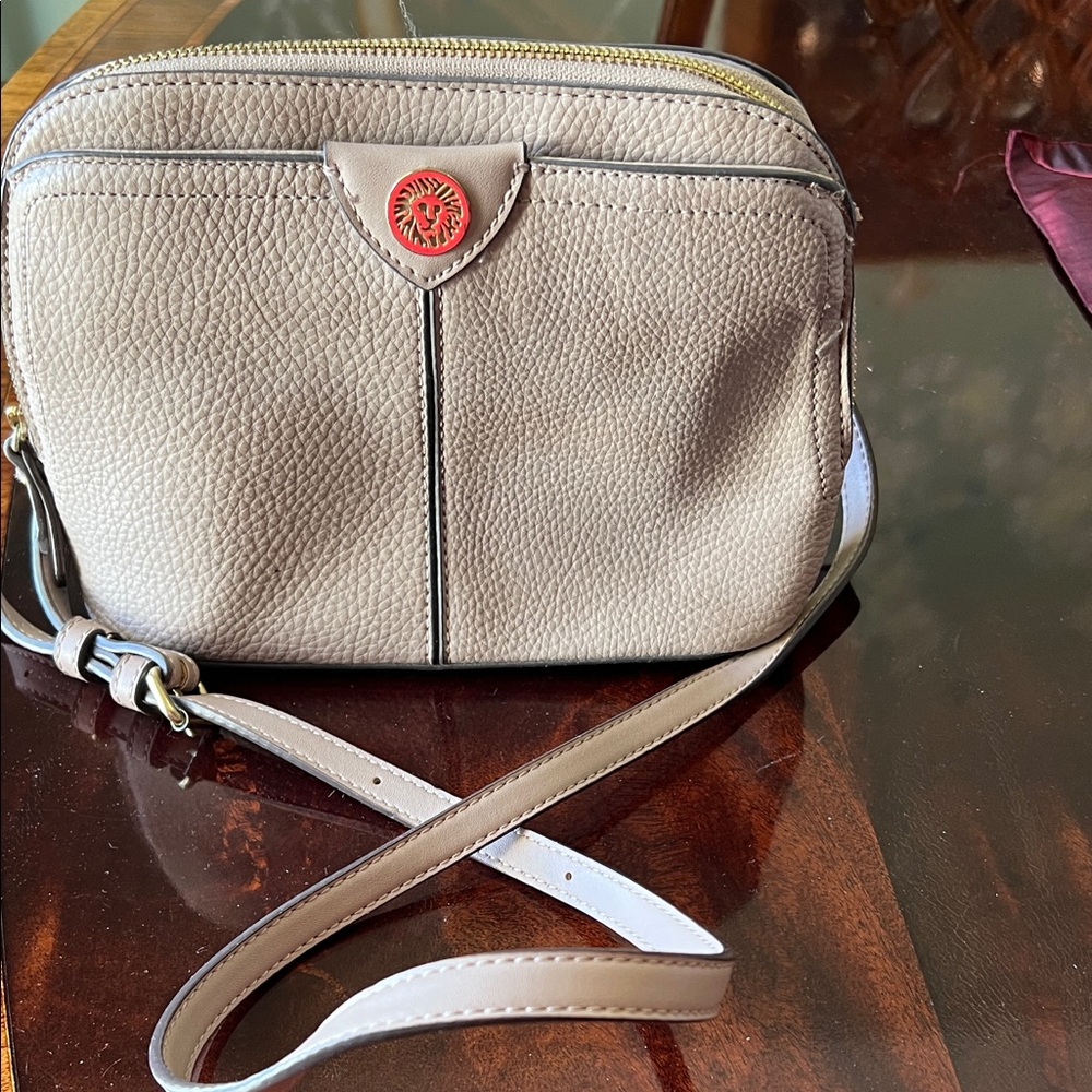 Anne Klein Taupe Leather Crossbody Bag